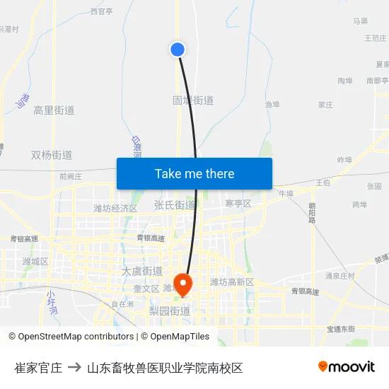 崔家官庄 to 山东畜牧兽医职业学院南校区 map