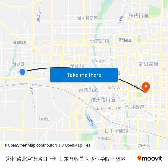 彩虹路北宫街路口 to 山东畜牧兽医职业学院南校区 map