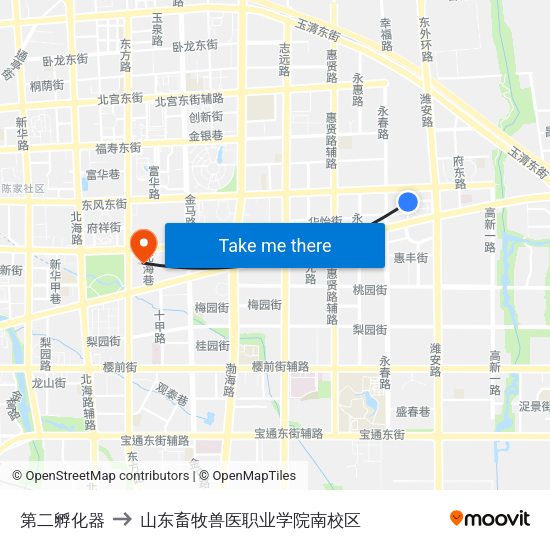 第二孵化器 to 山东畜牧兽医职业学院南校区 map