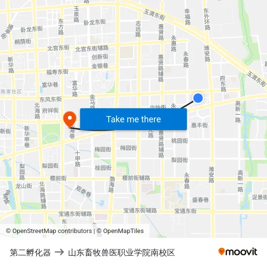 第二孵化器 to 山东畜牧兽医职业学院南校区 map