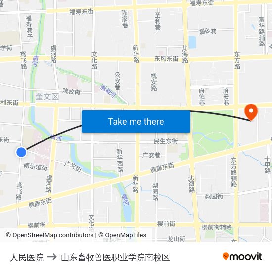 人民医院 to 山东畜牧兽医职业学院南校区 map