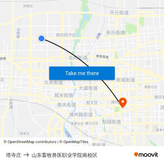 塔寺庄 to 山东畜牧兽医职业学院南校区 map