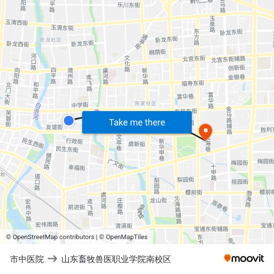 市中医院 to 山东畜牧兽医职业学院南校区 map
