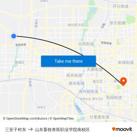 三安子村东 to 山东畜牧兽医职业学院南校区 map