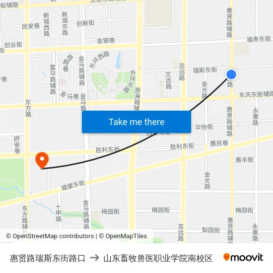 惠贤路瑞斯东街路口 to 山东畜牧兽医职业学院南校区 map