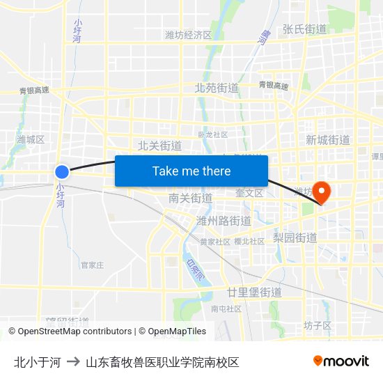 北小于河 to 山东畜牧兽医职业学院南校区 map
