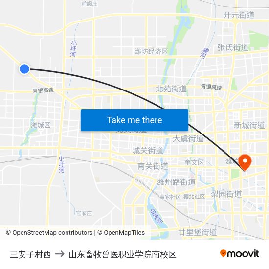 三安子村西 to 山东畜牧兽医职业学院南校区 map