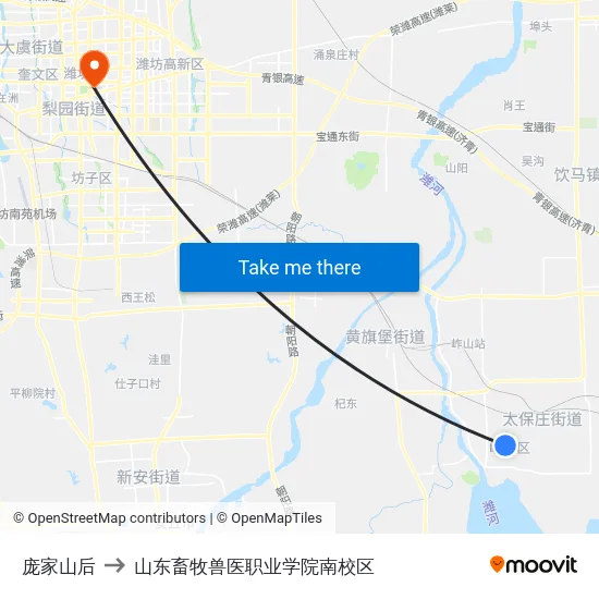 庞家山后 to 山东畜牧兽医职业学院南校区 map