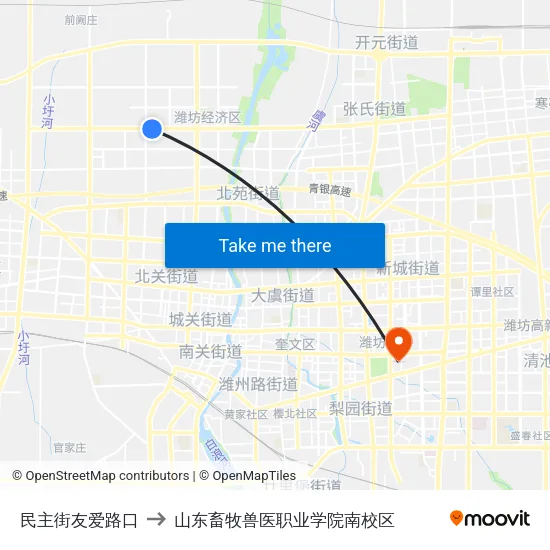 民主街友爱路口 to 山东畜牧兽医职业学院南校区 map