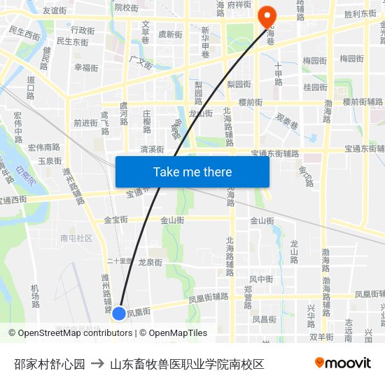 邵家村舒心园 to 山东畜牧兽医职业学院南校区 map