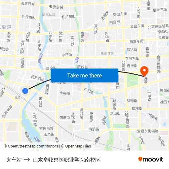 火车站 to 山东畜牧兽医职业学院南校区 map