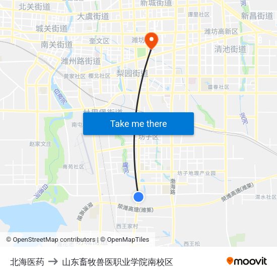 北海医药 to 山东畜牧兽医职业学院南校区 map