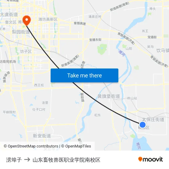 涝埠子 to 山东畜牧兽医职业学院南校区 map