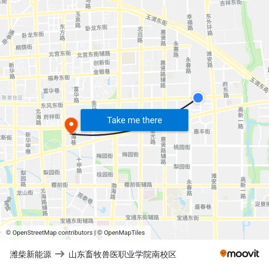 潍柴新能源 to 山东畜牧兽医职业学院南校区 map