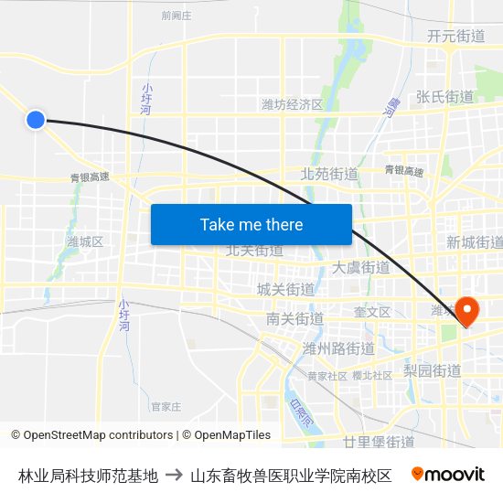 林业局科技师范基地 to 山东畜牧兽医职业学院南校区 map