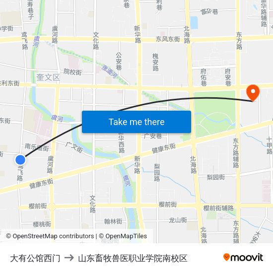 大有公馆西门 to 山东畜牧兽医职业学院南校区 map