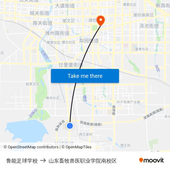 鲁能足球学校 to 山东畜牧兽医职业学院南校区 map