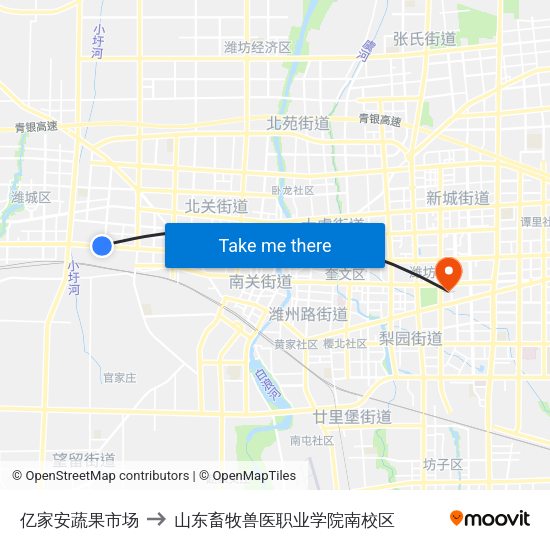 亿家安蔬果市场 to 山东畜牧兽医职业学院南校区 map