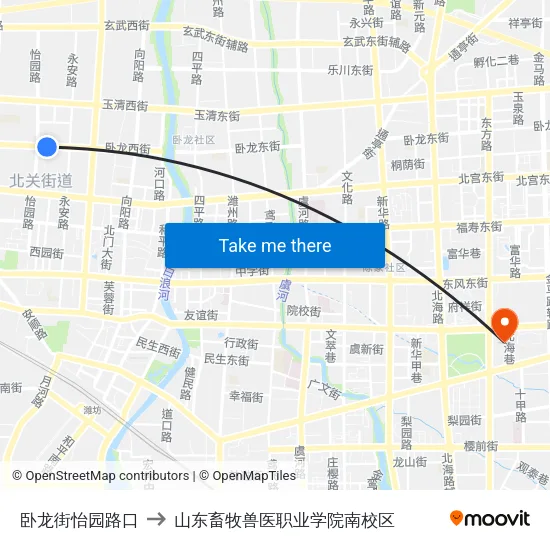 卧龙街怡园路口 to 山东畜牧兽医职业学院南校区 map