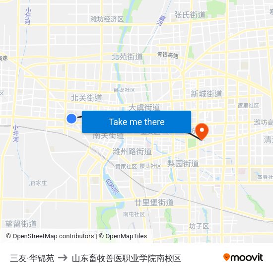 三友·华锦苑 to 山东畜牧兽医职业学院南校区 map