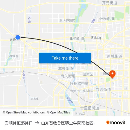 安顺路恒盛路口 to 山东畜牧兽医职业学院南校区 map