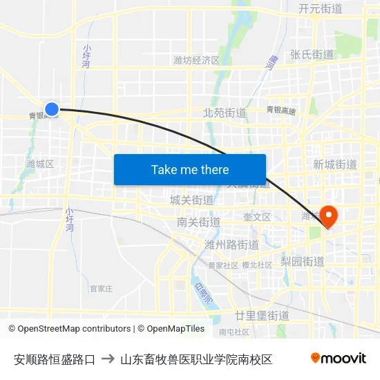 安顺路恒盛路口 to 山东畜牧兽医职业学院南校区 map