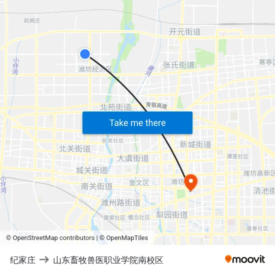 纪家庄 to 山东畜牧兽医职业学院南校区 map