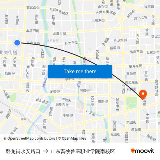 卧龙街永安路口 to 山东畜牧兽医职业学院南校区 map