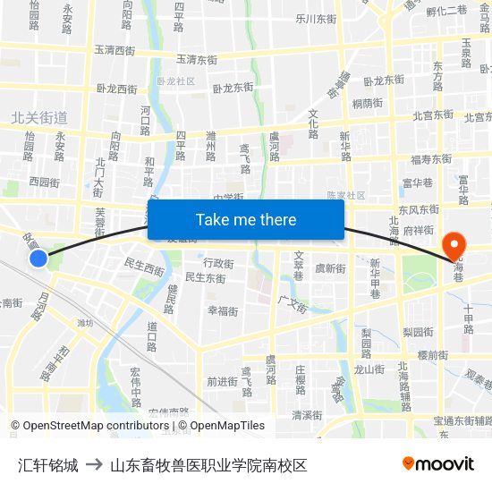 汇轩铭城 to 山东畜牧兽医职业学院南校区 map