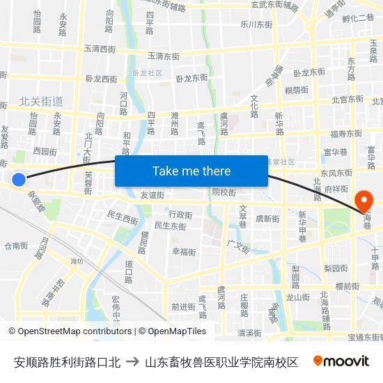 安顺路胜利街路口北 to 山东畜牧兽医职业学院南校区 map
