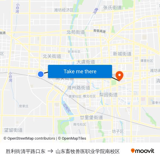 胜利街清平路口东 to 山东畜牧兽医职业学院南校区 map
