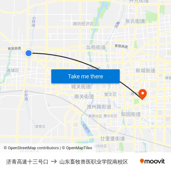 济青高速十三号口 to 山东畜牧兽医职业学院南校区 map
