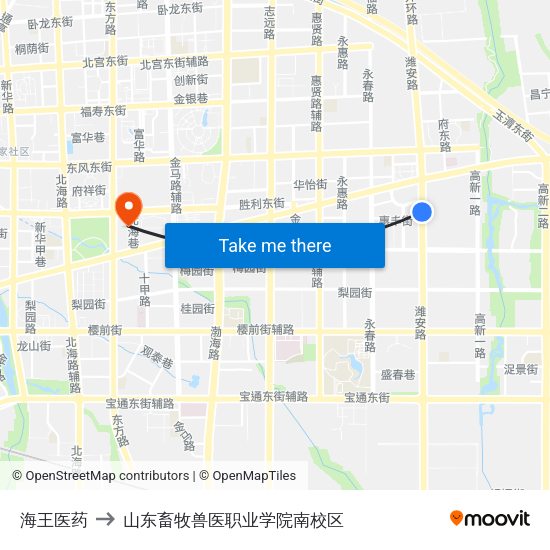 海王医药 to 山东畜牧兽医职业学院南校区 map