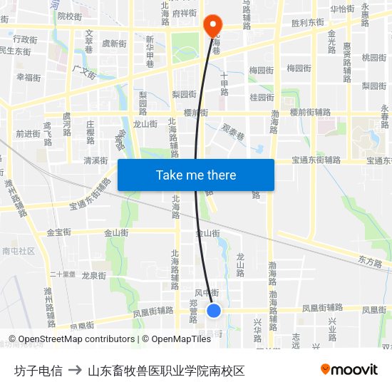 坊子电信 to 山东畜牧兽医职业学院南校区 map