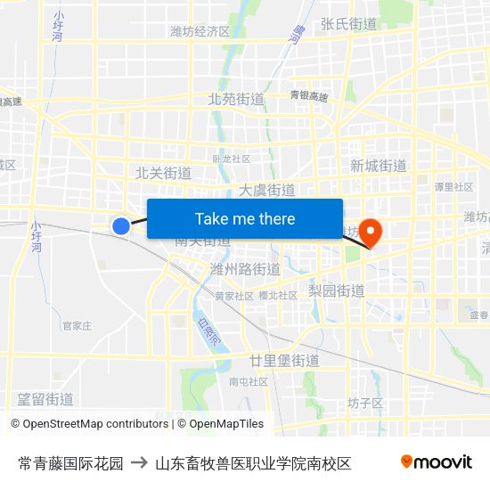 常青藤国际花园 to 山东畜牧兽医职业学院南校区 map