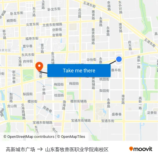 高新城市广场 to 山东畜牧兽医职业学院南校区 map