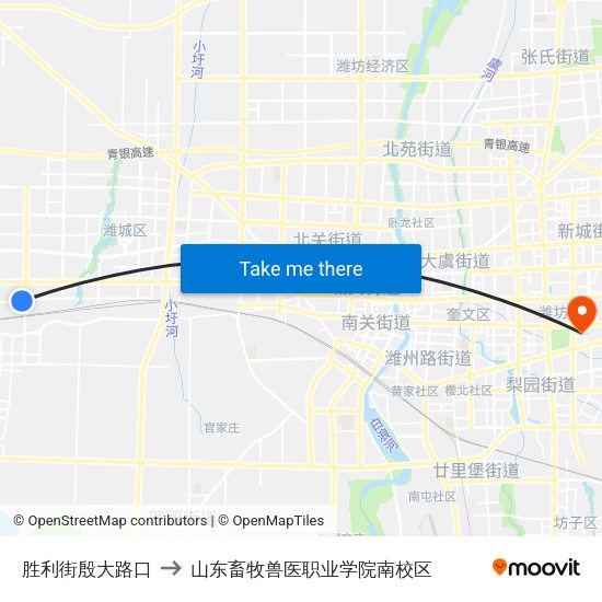 胜利街殷大路口 to 山东畜牧兽医职业学院南校区 map