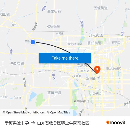 于河实验中学 to 山东畜牧兽医职业学院南校区 map