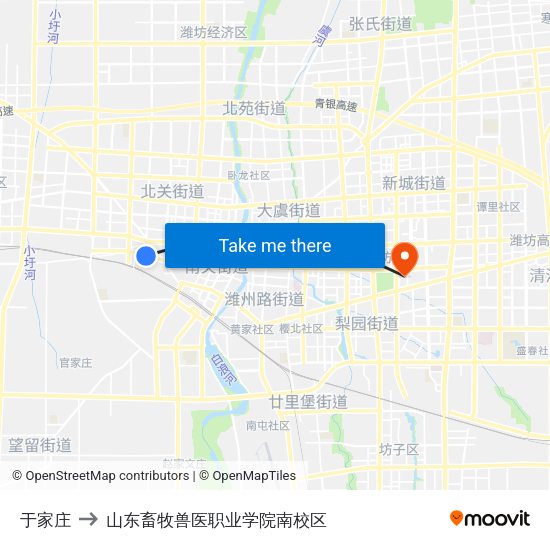 于家庄 to 山东畜牧兽医职业学院南校区 map