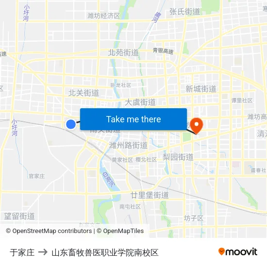 于家庄 to 山东畜牧兽医职业学院南校区 map