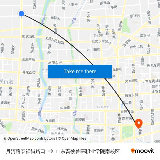 月河路泰祥街路口 to 山东畜牧兽医职业学院南校区 map