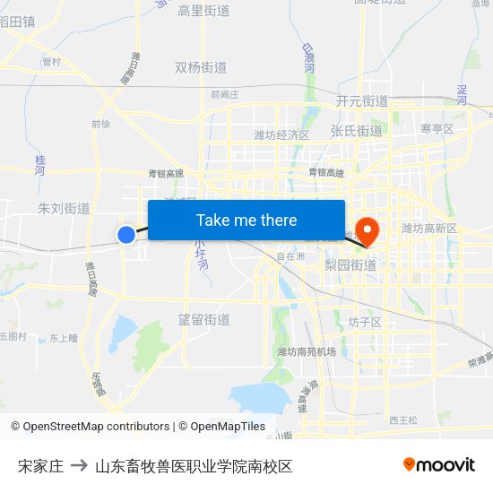 宋家庄 to 山东畜牧兽医职业学院南校区 map