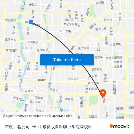 市政工程公司 to 山东畜牧兽医职业学院南校区 map