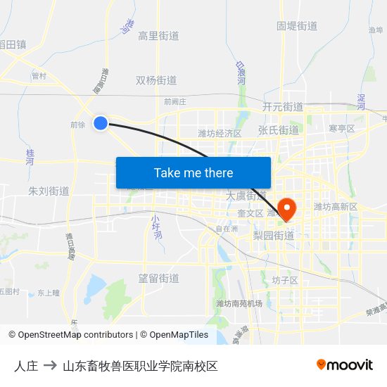 人庄 to 山东畜牧兽医职业学院南校区 map