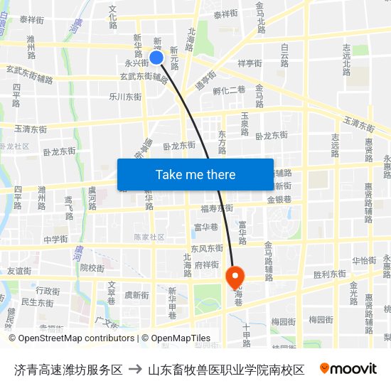 济青高速潍坊服务区 to 山东畜牧兽医职业学院南校区 map