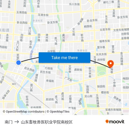 南门 to 山东畜牧兽医职业学院南校区 map