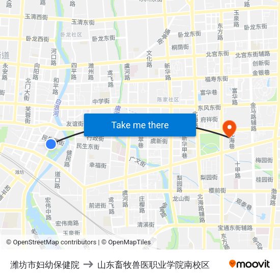 潍坊市妇幼保健院 to 山东畜牧兽医职业学院南校区 map