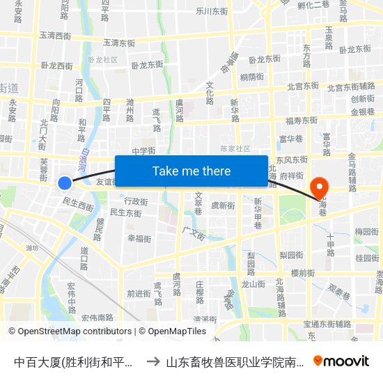 中百大厦(胜利街和平路口) to 山东畜牧兽医职业学院南校区 map