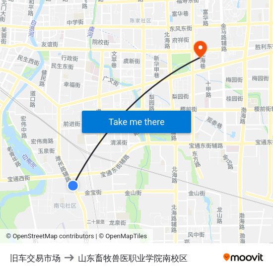 旧车交易市场 to 山东畜牧兽医职业学院南校区 map