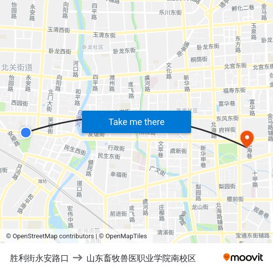 胜利街永安路口 to 山东畜牧兽医职业学院南校区 map